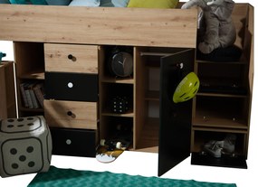Detská kombinovaná posteľ 90 cm Sami 3 (dub artisan + matná čierna + biele madlá) (L). Vlastná spoľahlivá doprava až k Vám domov. 1085816