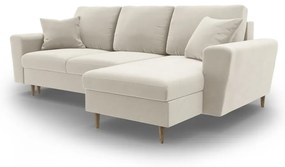 Béžová zamatová rozkladacia/s úložným priestorom rohová pohovka Kyoto – Cosmopolitan Design