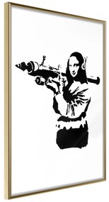 Artgeist Plagát - Banksy Mona Lisa with Rocket Launcher [Poster] Veľkosť: 20x30, Verzia: Zlatý rám