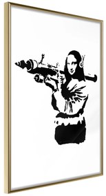 Artgeist Plagát - Banksy Mona Lisa with Rocket Launcher [Poster] Veľkosť: 20x30, Verzia: Zlatý rám s passe-partout