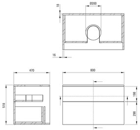 Deante Prizma, závesná skrinka s pultovou doskou 800x470x520 mm, čierna matná, DEA-SDI_NB81