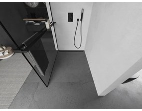 Mexen Kioto+, sprchová zástena s poličkou a držiakom na uteráky 120 x 200 cm, 8mm sklo číre sklo vzor čierny rám, čierny profil, 800-120-121-70-70