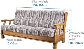 Bielastické poťahy OCEANO NOVÉ šedo-modré trojkreslo s drevenými rúčkami (š. 150 - 200 cm)