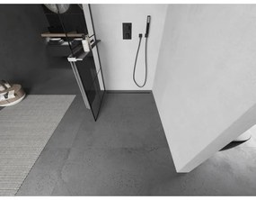 Mexen Kioto+ L, sprchová zástena Walk-In s poličkou a vešiakom 80 x 200 cm, 8mm číre sklo čierny vzor, grafitový profil, 800-080-123-95-77