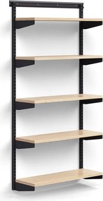 Nástenný regál RELY, základná sekcia, laminátové police, 1800x900x300 mm, antracit/dub