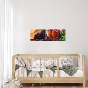 Obraz - Dedina na pobreží Cinque Terre, Talianska riviéra, moderný impresionizmus (s hodinami) (90x30 cm)