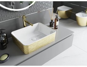 Mexen Catia, umývadlo na dosku 48x37x14 cm, biela lesklá-zlatý vzor, 21314817