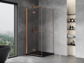 Mexen Mist-F T, 1-krídlový skladací sprchový kút ľavý 110 x 110 cm, číre sklo, medený matný profil, 8A6T-110-110-65-00-L