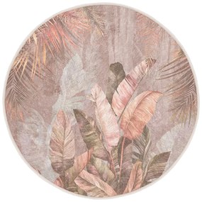 Svetloružový prateľný okrúhly koberec ø 150 cm Dusty Leaves – Mila Home
