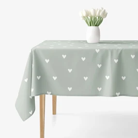 Goldea hranatý obrus 100% bavlnené plátno - srdiečka na šalviovo zelenom 100 x 140 cm