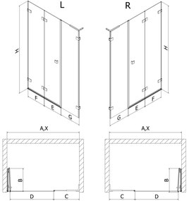 Mexen Lunar-F, L skladacie ľavé sprchové dvere 140 cm, číre sklo, chrómový profil, 836SL-140-050-01-00-L
