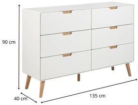 Komoda Lowell 135 cm bílá/dub přírodní
