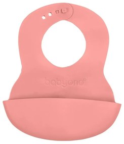 Baby Ono Nastaviteľný plastový podbradník s vreckom, ružová