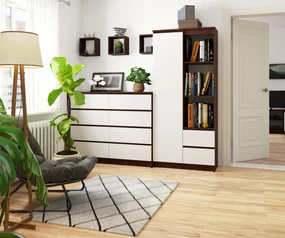 Regál Rehana  (wenge + biela). Vlastná spoľahlivá doprava až k Vám domov. 1069796