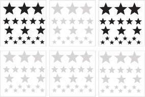 Samolepka do detskej izby sada hviezdy šedá a čierna 3-8cm