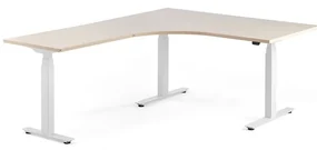 Výškovo nastaviteľný rohový stôl MODULUS, 1600x2000 mm, biela, breza