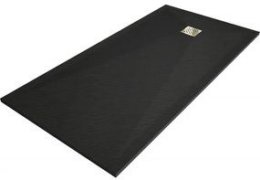 Mexen Stone+, obdĺžniková vanička z minerálneho kompozitu 160 x 80 cm, čierna, zlatá lesklá krytka, 44708016-G