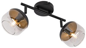 Dizajnové bodové svetlo čierne so zlatom a dymovým sklom 2-svetlo - Kyan