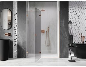 Mexen Lunar, ľavé výklopné sprchové dvere 130 cm, 8mm číre sklo, ružové zlato profil, 834-130-000-60-00-L