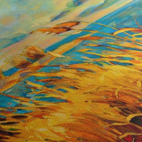 Obraz - Západajúce slnko nad jazerom, akrylová maľba (s hodinami) (90x30 cm)