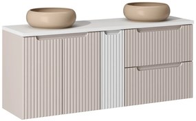 Závěsná skříňka Nova Cashmere Wiki s deskou a umyvadly 140 cm bílá/kašmír