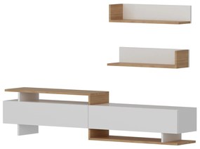 Obývacia stena Alcaraz (biela + teak). Akcia -19%. Vlastná spoľahlivá doprava až k Vám domov. 1101401