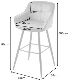 Barová stolička Euphoria 100cm benzínová zamatová lakťová opierka