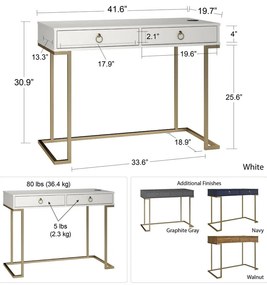 Biely pracovný stôl CosmoLiving by Cosmopolitan Camila
