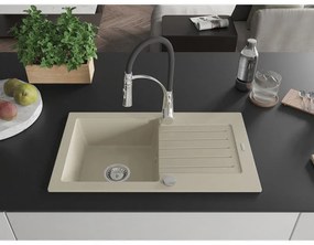 Mexen Pablo, 1-komorový granitový drez 752x436x161 mm a drezová batéria Aster, béžová, 6510-69-73450-07