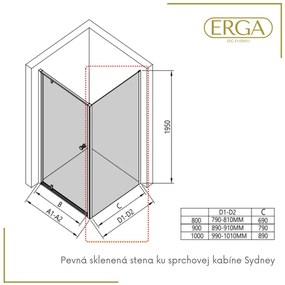 Erga Sydney, pevná stena pre sprchový kút 80x195 cm, 6mm číre sklo, chrómový profil, ERG-V02-SYDNEY-G080-CR