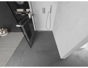 Mexen Kioto+ L, sprchová zástena Walk-In s poličkou a vešiakom 100 x 200 cm, 8mm číre sklo čierny vzor, chrómový profil, 800-100-123-01-77