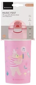 Hrnček so silikónovou slamkou a popruhom 450ml Music Fest Pink