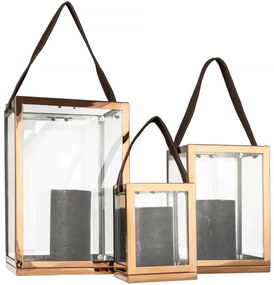 Dekoratívne set 3 lucerien - kov / sklo - 30 cm / 23 cm / 15 cm