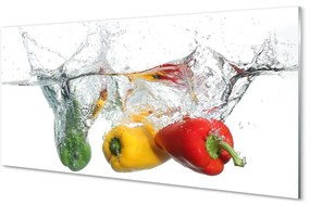 Sklenený obklad do kuchyne Farebné papriky vo vode 100x50 cm