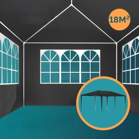 InternetovaZahrada Párty stan Rimini 3x6 m - bočné steny + oblúkové okná - antracit