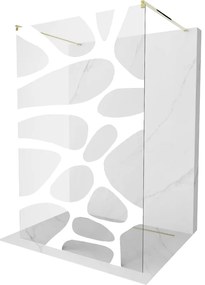 Mexen Kioto, priechodná sprchová zástena 110 x 200 cm, 8mm sklo číre/biely vzor, 2x zlatá stabilizačná rozpera, 800-110-002-50-97