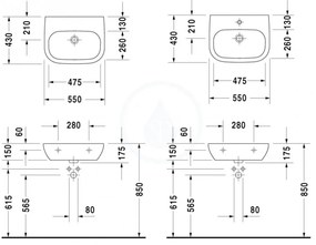 DURAVIT D-Code umývadlo Med 550x430 mm, s 1 otvorom na batériu, biela, 23115500002