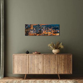Obraz nočného mesta (s hodinami) (90x30 cm)