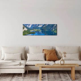 Obraz - Halštatské jazero, Hallstatt, Rakúsko (s hodinami) (90x30 cm)