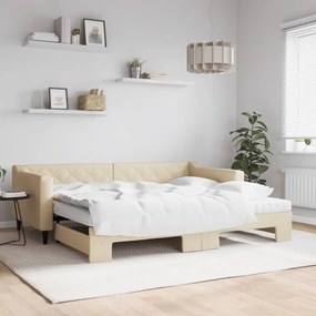 Rozkladacia denná posteľ s matracmi krémová 90x200 cm látka 3197448
