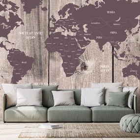 Samolepiaca tapeta hnedo-fialová mapa na drevenom pozadí - 300x200