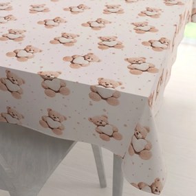 Biante Detský bavlnený obdĺžnikový obrus Sandra SA-721 Medvedíky so srdiečkami na púdrovo ružovom 120x200 cm