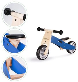 Ecotoys Drevená trojkolka Rider 2v1 hnedo-modrá, YM-BB-01 BLUE