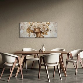 Obraz - Dievča s ružami (120x50 cm)