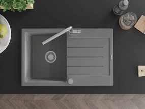 Mexen Bruno, 1-komorový granitový drez 795x495x200 mm a drezová batéria Flora, šedá, 6513-71-670401-00