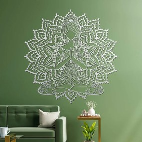 Drevená mandala joga žena – 3D obraz na stenu do obývačky | SENTOP PR0511