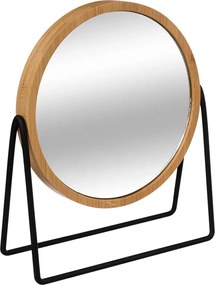 Stolové zrkadlo Bamboo, čierne/s drevnými prvkami