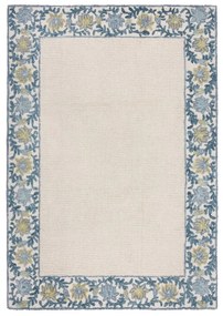 Modrý/slonovinový ručne tkaný koberec s prímesou vlny 120x170 cm Myla Floral Frame – Flair Rugs
