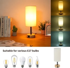Brilagi - Stolová lampa s USB portom TABLON 1xE27/25W/230V dub/čierna/krémová