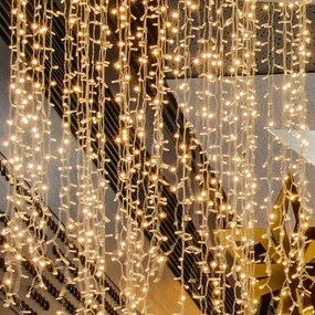 DECOLED Interiérový svetelný záves LED, teplá biela, priehľadný kábel, 1x3 m, 300 diód